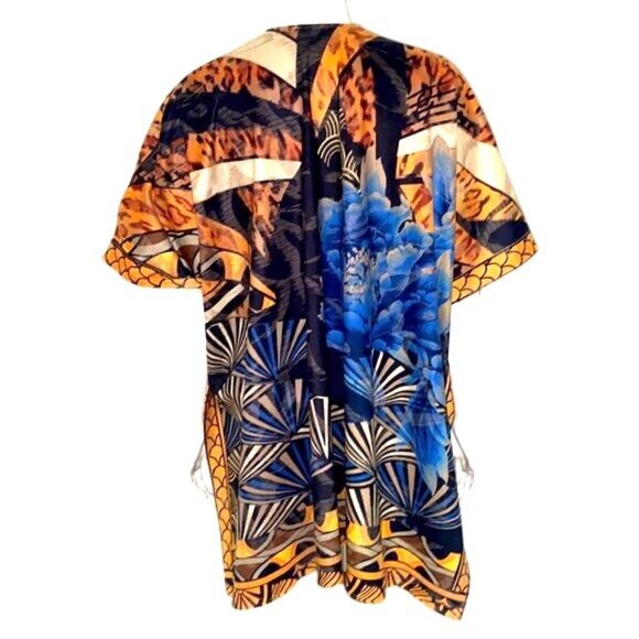 Chicos Abstract Bold Floral Animal Print Festival Wrap Open Cardigan Artistic OS - Picture 2 of 12